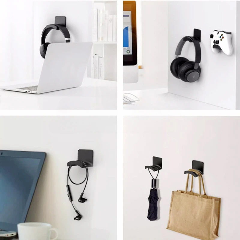 Gaming Office Accessories - 4Pcs Black Adhesive Headphone Stand Wall