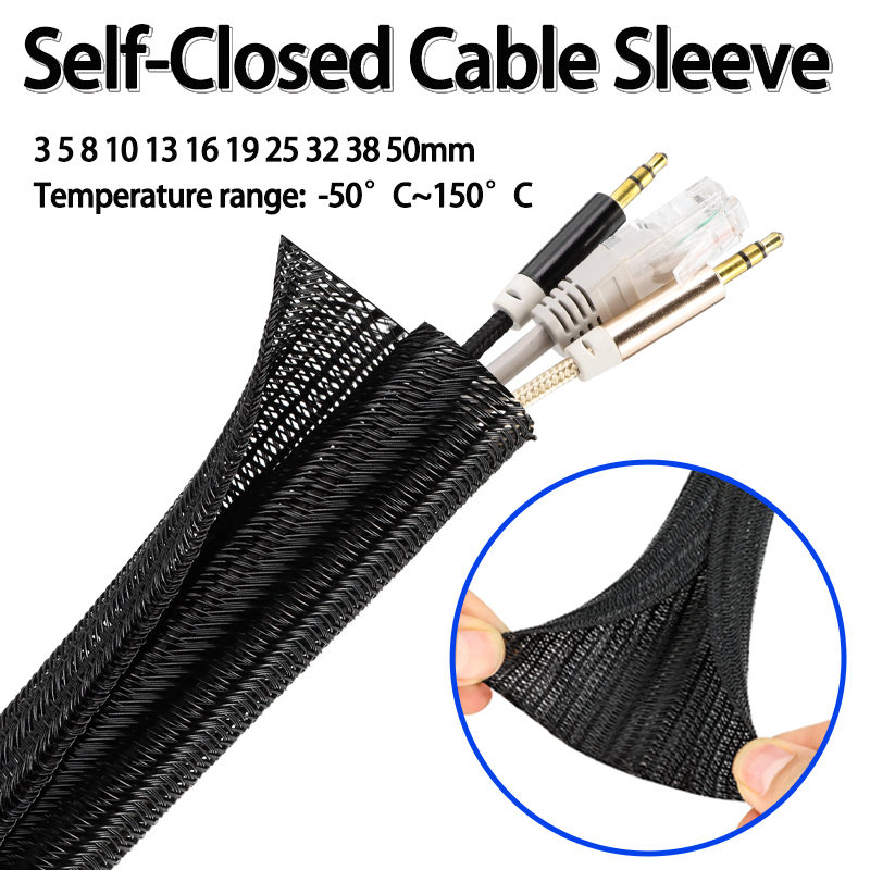 Cable Sleeve Braided - 3/5/10m Black PET Braided Cable Sleeve