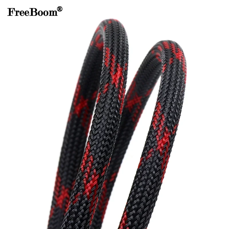 1~50m Black-Red Cross PET Brai - Cable Sleeve Braided reseña y precio