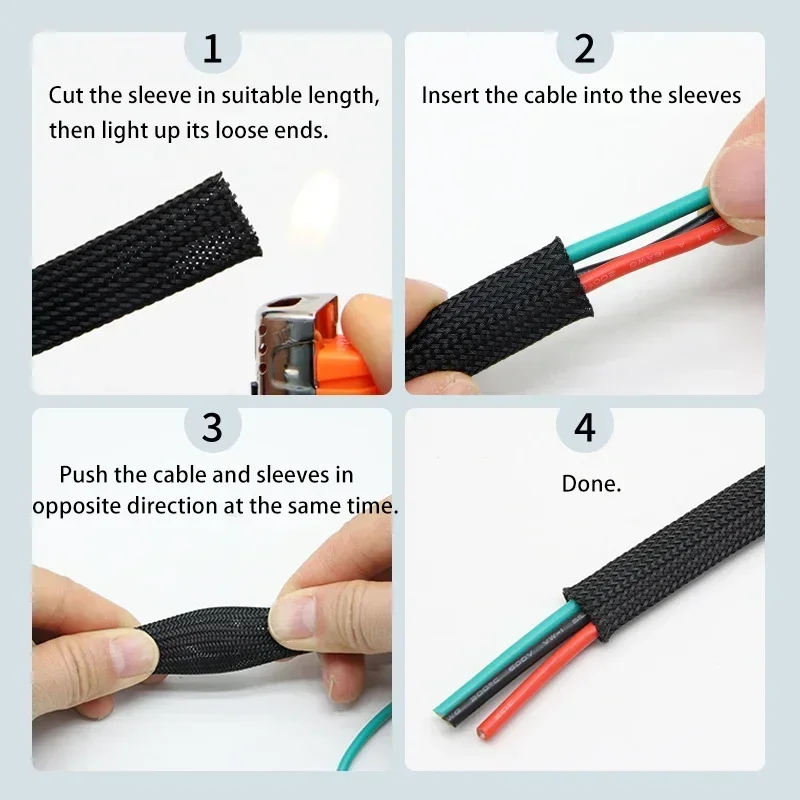 1~50m Black-Red Cross PET Brai - Cable Sleeve Braided reseña y precio