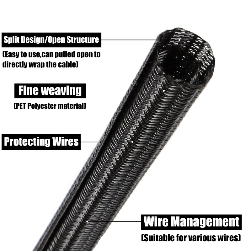 3/5/10m Black PET Braided Cabl - Cable Sleeve Braided reseña y precio